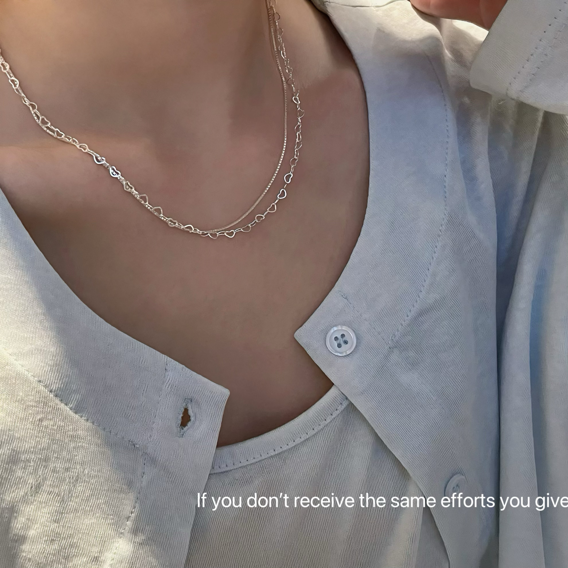 S925纯银双层爱心麻花项链女简约时尚个性百搭叠戴锁骨链ins甜酷