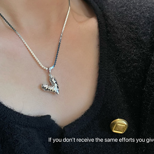 s925纯银碎冰冰桃心纯银吊坠简约高级ins气质小众设计百搭时尚