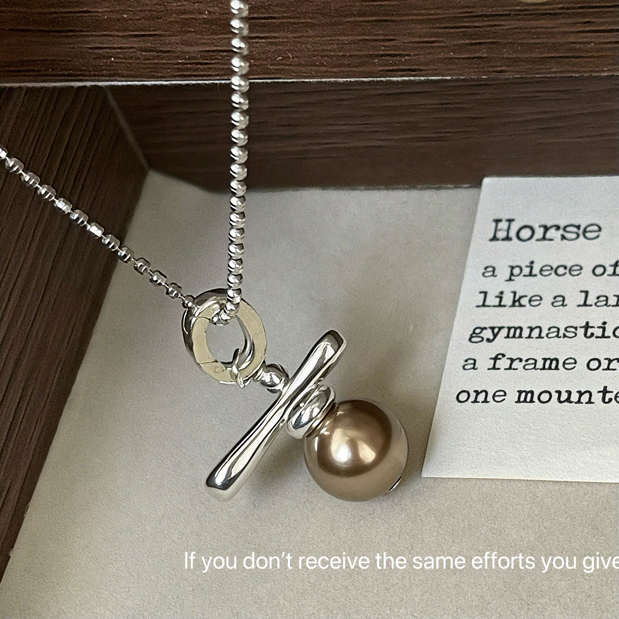 S925纯银简约高级感珍珠圆球吊坠项链毛衣链ins简约高级感小众