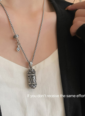 S925银莲花嘎乌盒吊坠转运吊坠男复可转动时尚民族风重工时尚高级