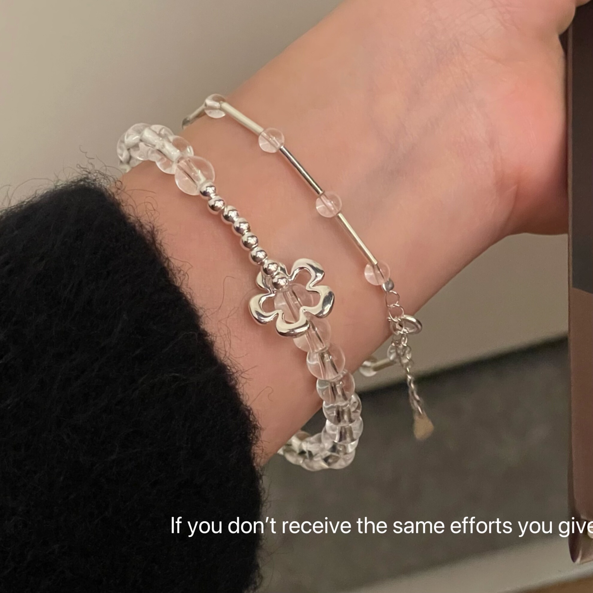 s925甜美高级水晶串珠花朵手链气质小众简约个性百搭