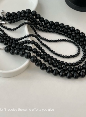 S925纯银7A级天然黑玛瑙项链Fever同款时髦小众个性百搭锁骨链