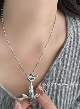S925纯银赫兹鲸鱼项链吊坠男女新款小众设计个性高档嘻哈毛衣挂件
