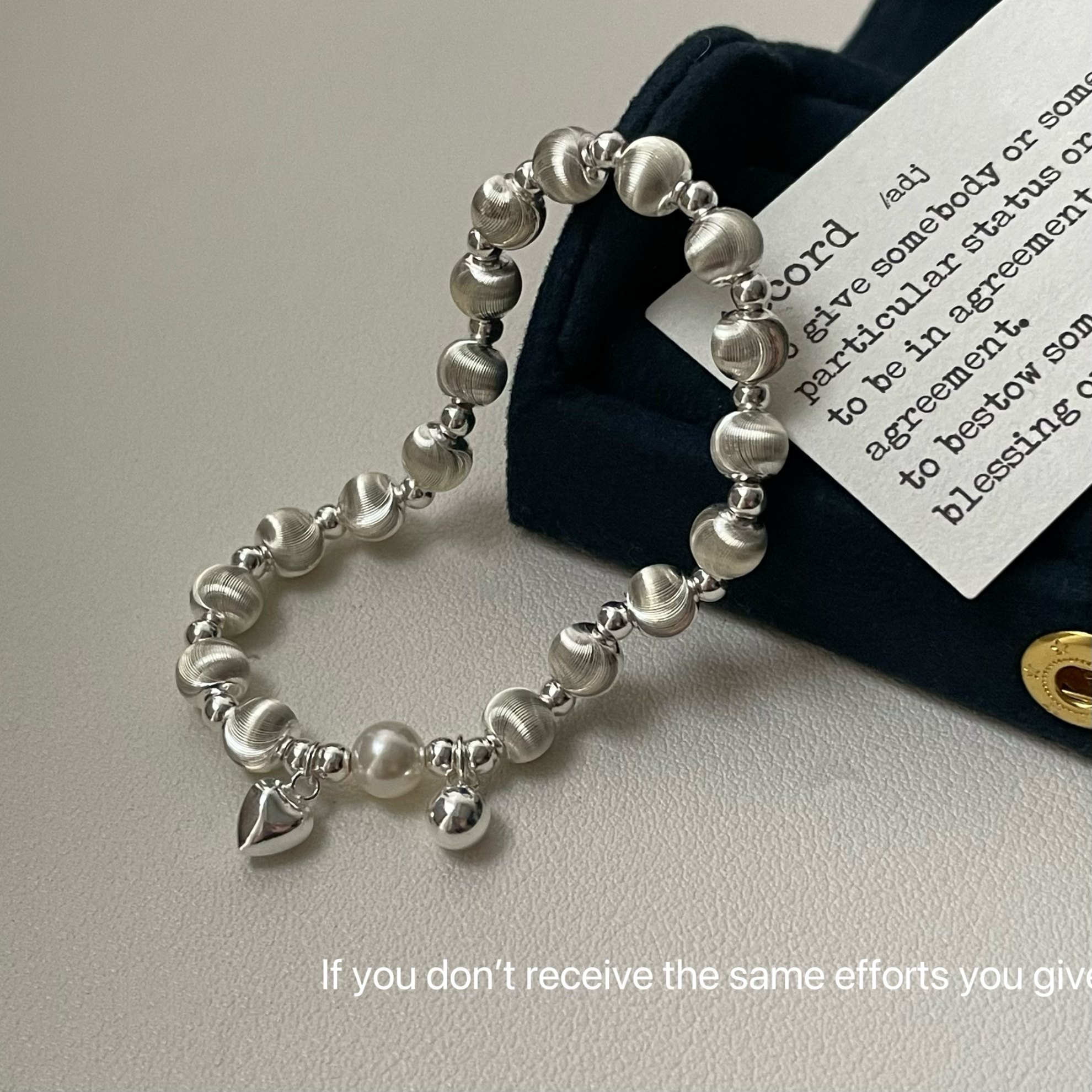 S925纯银拉丝猫眼珠爱心圆珠手链轻奢小众百搭手链ins简约精致