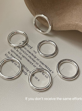 S925纯银超日常百搭粗光圈单圈实心素圈戒指极简简约叠戴时髦