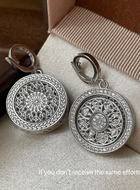 S925纯银镶钻万能扣八宝罗盘可旋转吊坠女简约设计个性小众气质