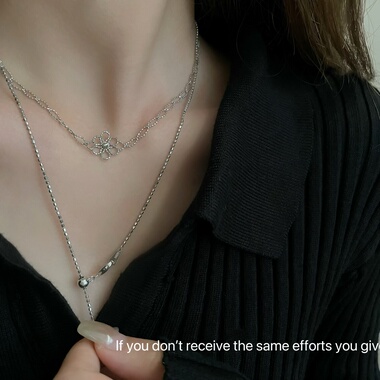 S925纯银中古vintage蕾丝雏菊抽拉项链女轻奢小众设计精致气质