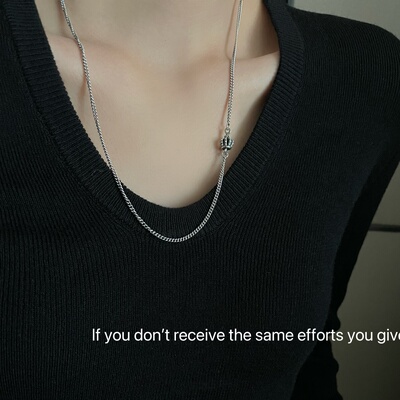 S925纯银做旧皇冠素链裸链项链百搭简约小众高级时尚复古轻奢