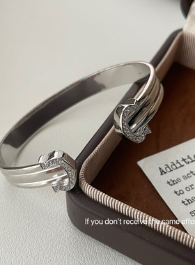 S925纯银镶钻箭头开口手镯女小众设计感高级轻奢气质百搭手环手饰