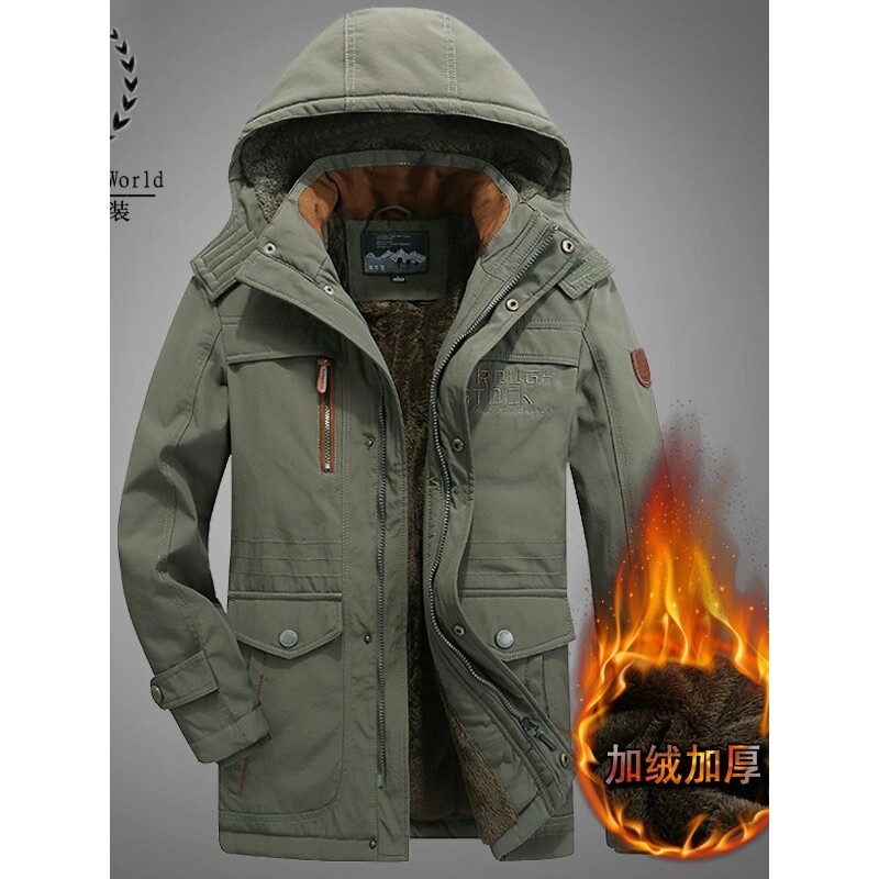 冬季棉衣男中长款加厚羊羔绒棉服男装棉袄高端中年男士连帽外套