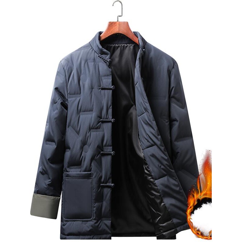 中老年爸爸唐装羽绒服男冬季白鸭绒轻薄宽松大码外套中式立领棉袄