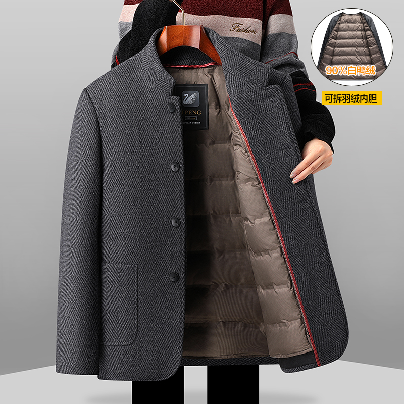 中老年人羊毛呢大衣中山装男士