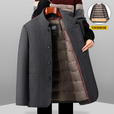 中老年人羊毛呢大衣中山装男士