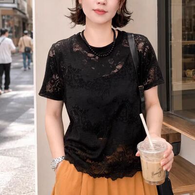 蕾丝短袖t恤女2026新款夏季设计感小众宽松显瘦蕾丝小衫上衣