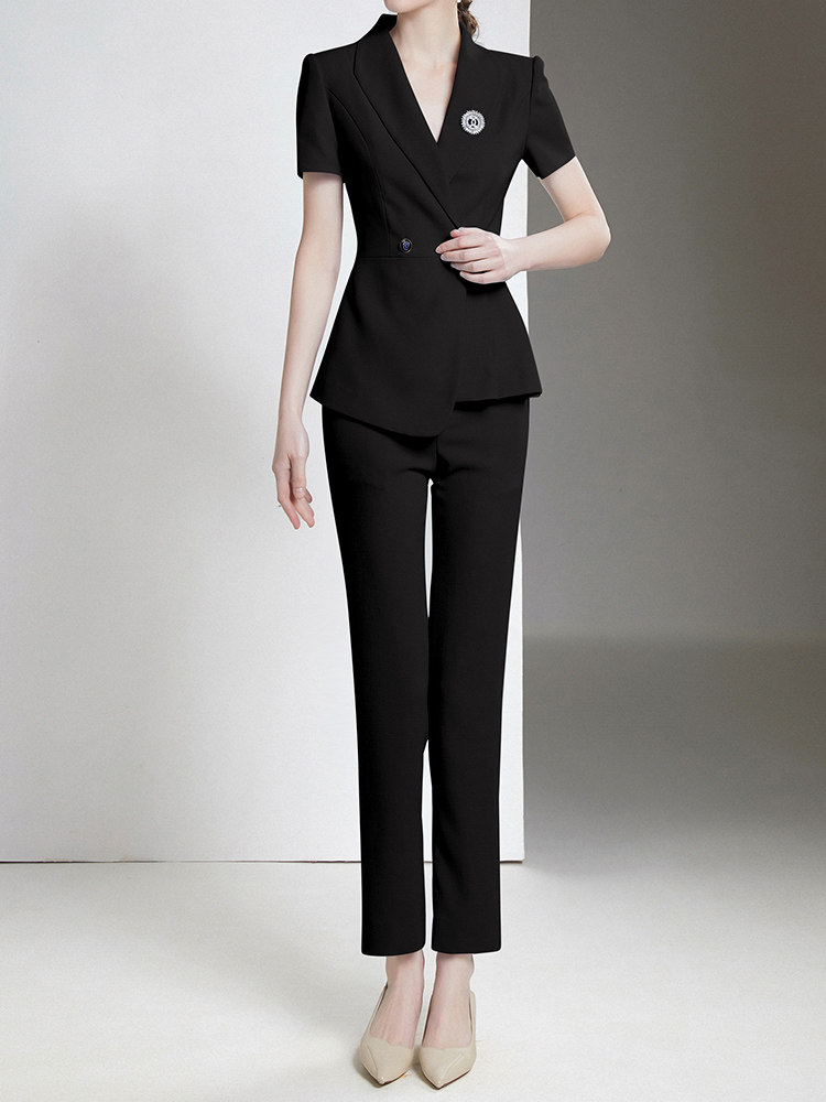 HIGH-END SUITS SKIRTS WOMENS SUMMER SHORT-SLEEVED TEMPERAMENT FRONT DESK PROFESSIONAL FORMAL WEAR THIN HOTEL MANAGER OVERALLS