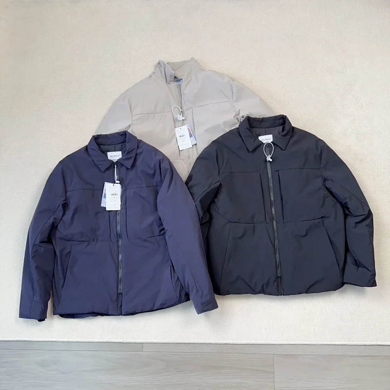 蓬感轻量化“气绒”简约纯色小翻领男士保暖休闲尼龙工装棉衣外套