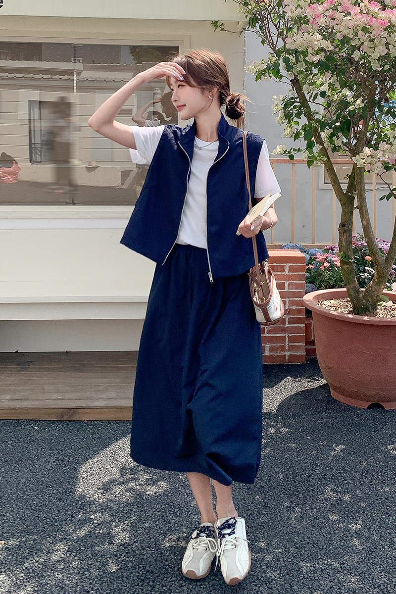 复古蕾丝拼接牛仔套装裙女2025夏新款盐甜系polo上衣半身裙两件套,女装套装/套裙,2D043