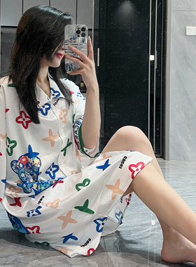 新品UMA MARA真丝睡裙女春夏季短袖薄款高级感丝绸性感衬衫睡衣裙