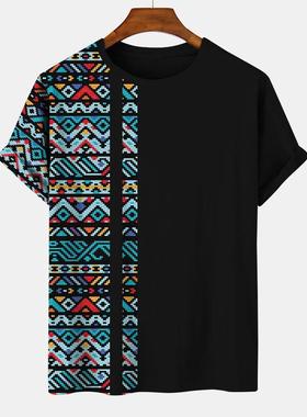 Vintage Striped Men's T-shirts Summer Short Sleeve Shir