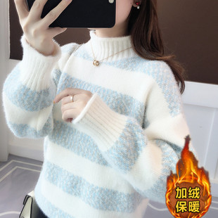 秋冬时尚韩版套头防水貂绒半高领加厚针织打底衫百搭女毛衣上衣潮