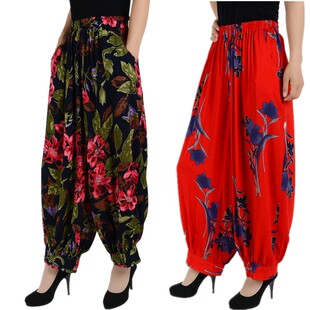 中老年女裤 薄款 大码 休闲民族风纯色女长裤 宽松棉绸阔腿灯笼裤 夏季