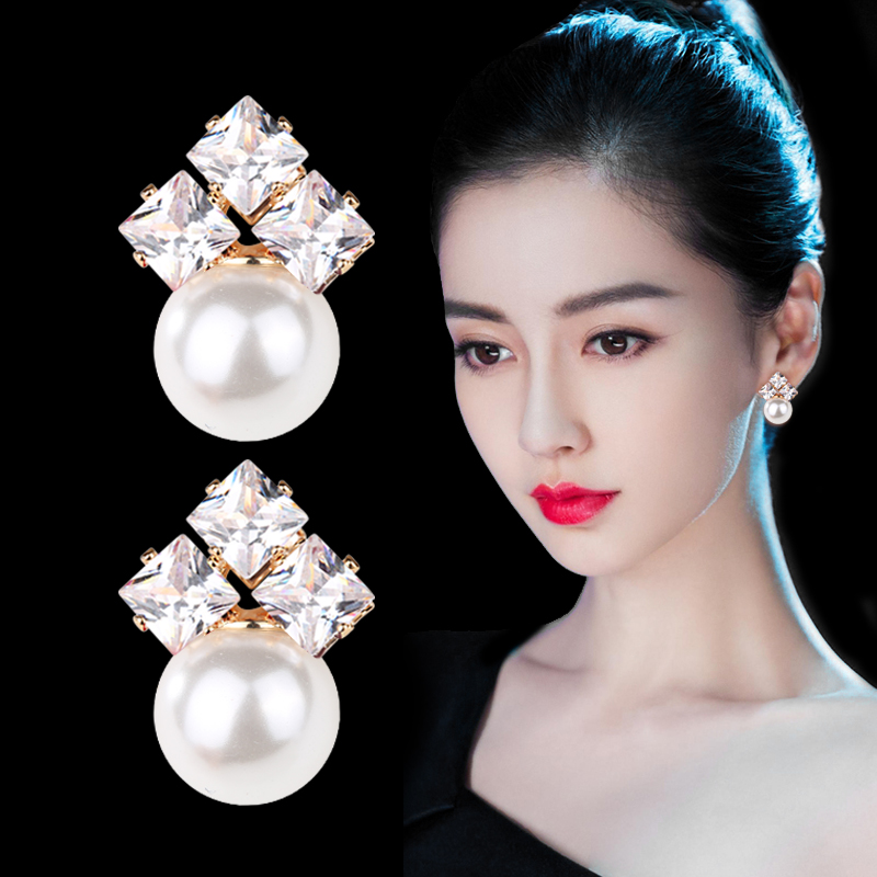 韩国新款耳环贝珠优雅时尚百搭潮人气质简约个性耳钉纯银耳饰女