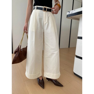 潮衣看2026新款时髦博主风格简约通勤压褶宽松阔腿卷边直筒休闲裤