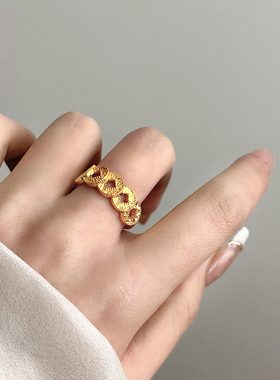 碎碎冰铜钱戒指女新中式招财转运五帝钱币食指戒开口可调节指环