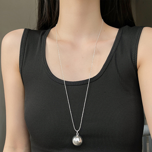 车静媛同款银球项链女ins小众设计气质简约吊坠毛衣链百搭配饰品