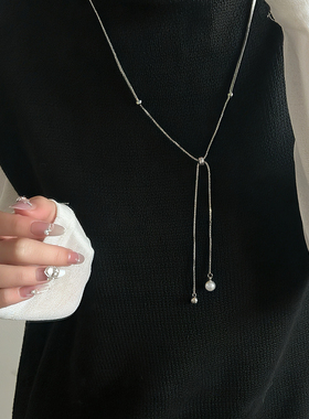 多戴法珍珠项链女长款流苏毛衣链