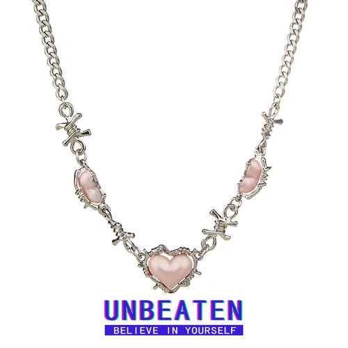 unbeaten粉色爱心荆棘项链女