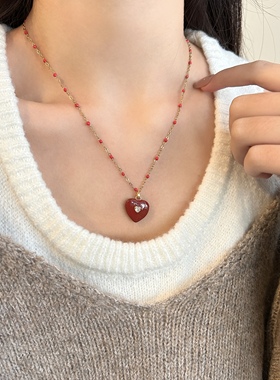 气质高级感红色锁骨链轻奢爱心
