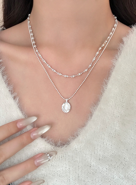 简约双层贝壳吊坠项链女