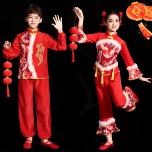 元旦新款儿童秧歌服喜庆舞蹈服中国开门红演出服民族幼儿打鼓服装