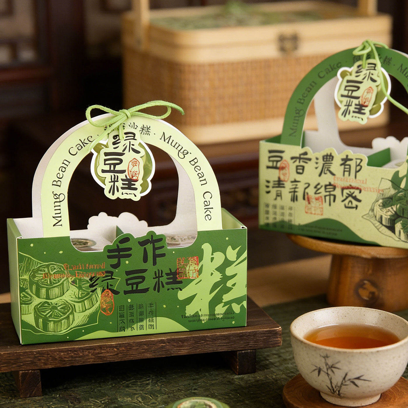 绿豆糕包装盒4粒/6粒装中式冰糕点心烘焙专用打包盒端午手提礼盒