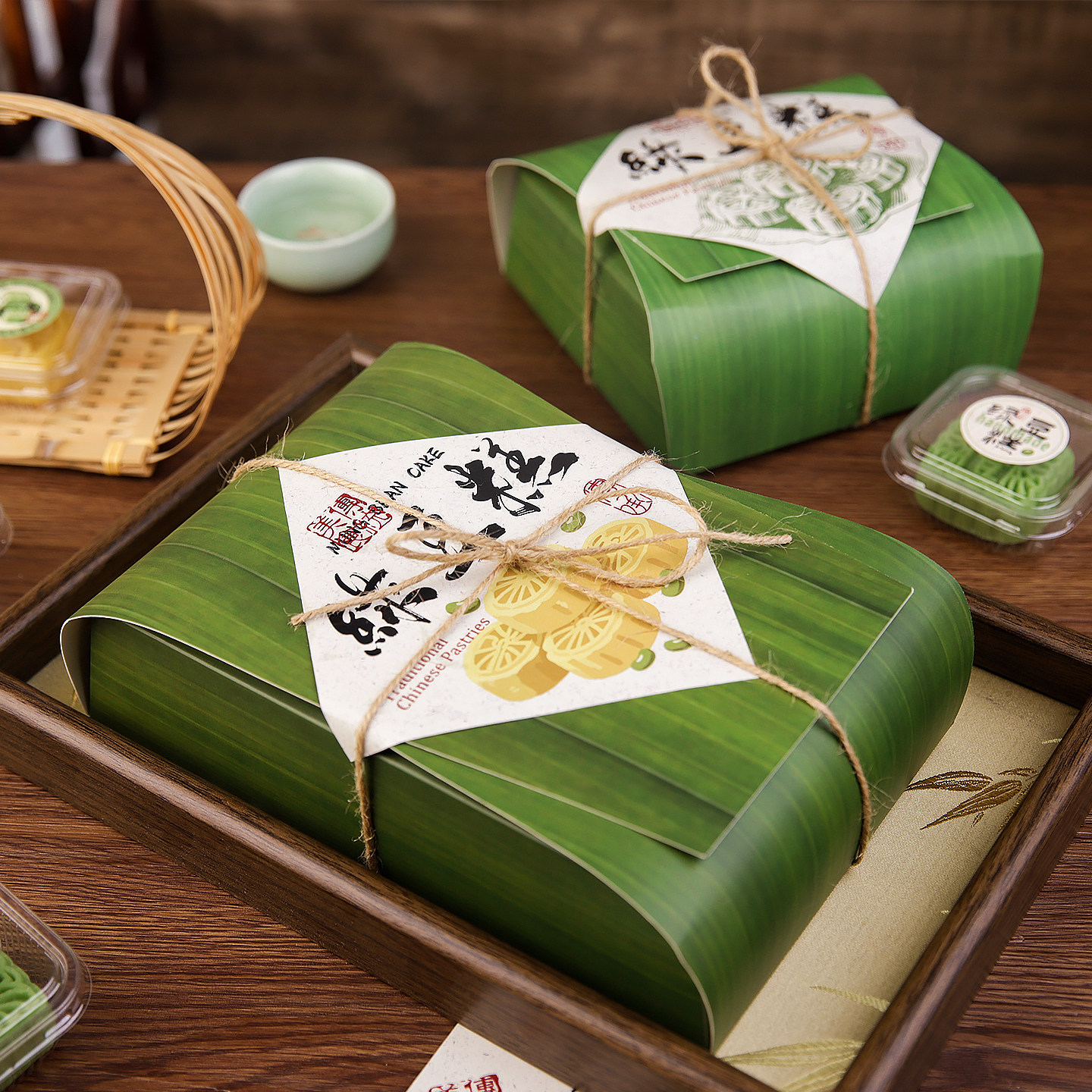2026创意绿豆糕包装盒6粒4粒冰糕点心烘焙专用仿粽叶打包礼品盒子