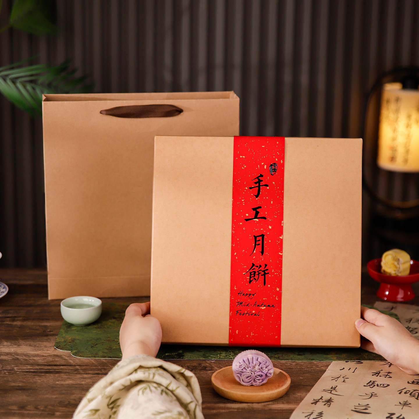 2026中秋礼盒包装盒中式9粒九宫格牛皮纸盒子鲜肉糕点流心蛋黄酥