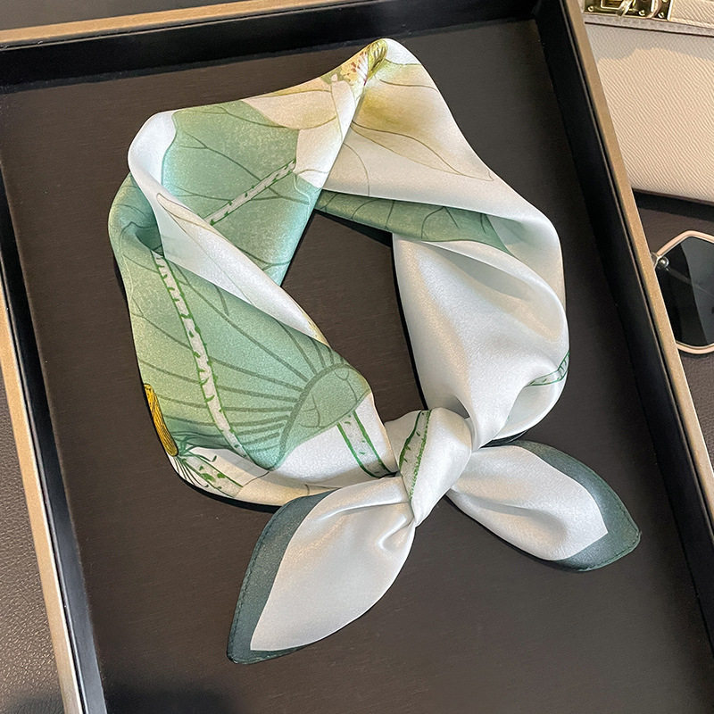 国风荷花系列真丝丝巾100%桑蚕丝春秋女士小方巾送妈妈礼物中秋