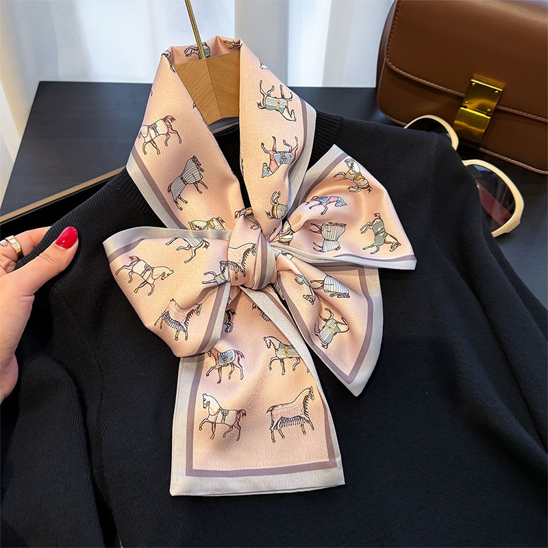 减龄百搭经典小马长条丝巾女装饰搭配衬衣小领巾飘带高级感围巾