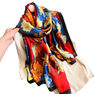 杭州丝绸新款丝巾女百搭冬天保暖围巾两用配旗袍外搭披肩送妈妈