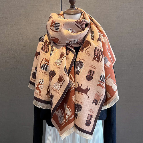 猫猫系列仿羊绒披肩保暖围巾女