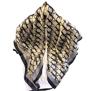 高级感D字母大方巾围巾女仿真丝丝巾百搭配衬衣风衣大衣装饰领巾