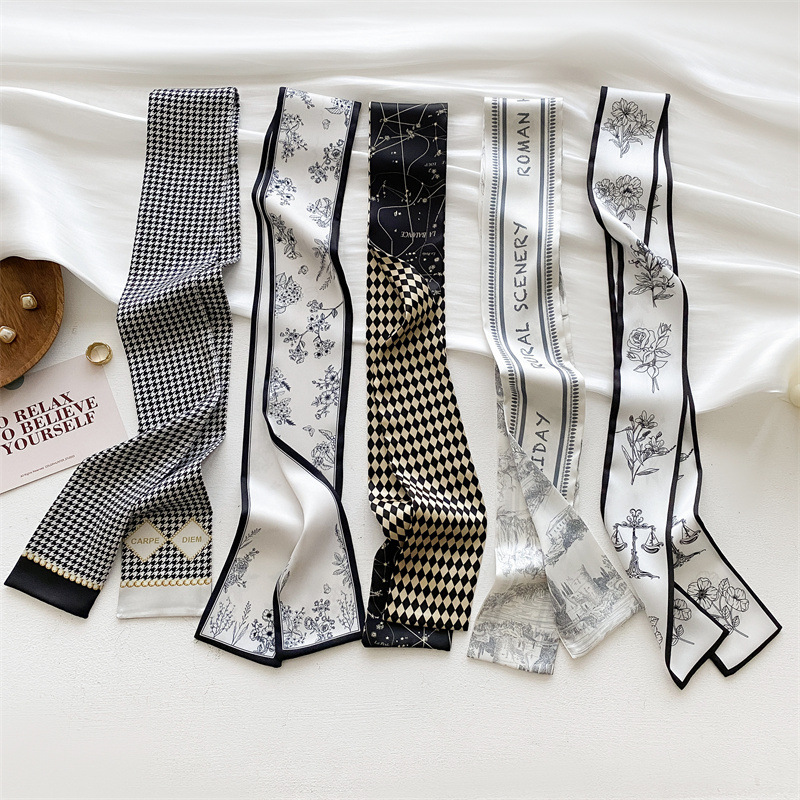 法式长条小丝巾女装饰手柄丝带绑包装饰细窄长条绑包包飘带围巾