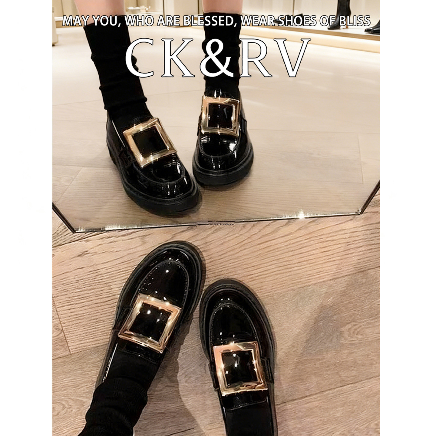 方扣乐福鞋女款厚底英伦风