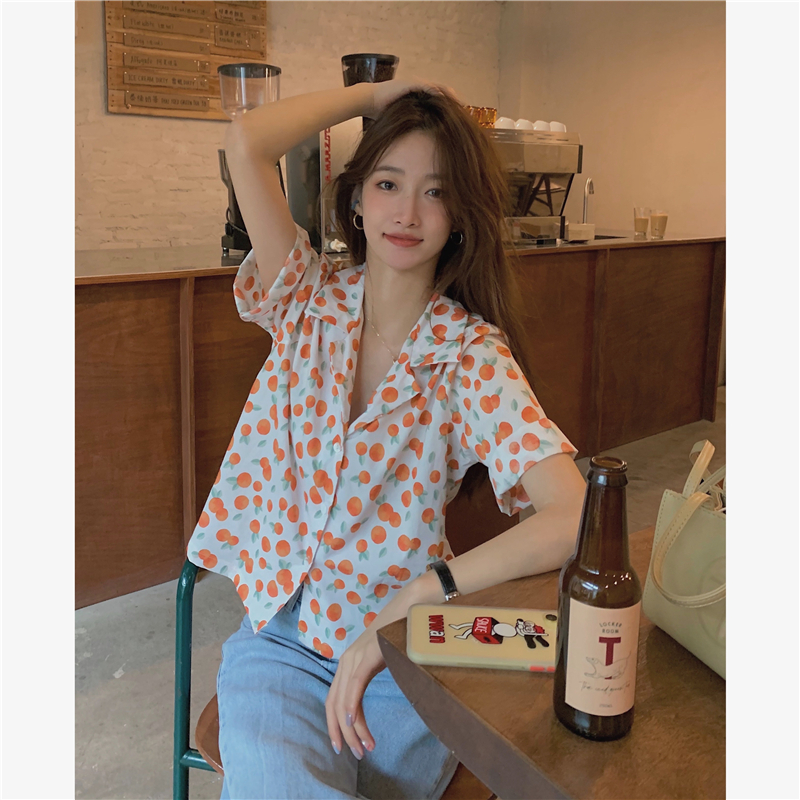 Real auction real price Vintage printed suit collar short sleeve shirt