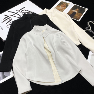 CCA自制小众大牌风修身 显瘦立领绒面小外套纯色外搭拉链夹克开衫