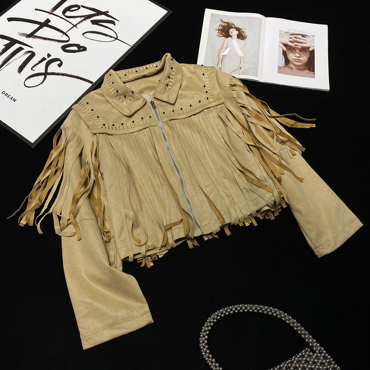 CCA自制美式西部风格流苏皮衣设计感短款仿麂皮PU皮夹克外套女潮,女装/女士精品,短外套,淘宝优惠券,粉丝福利购,淘宝优惠卷