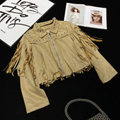 流苏皮衣设计感短款 CCA自制美式 西部风格 仿麂皮PU皮夹克外套女潮