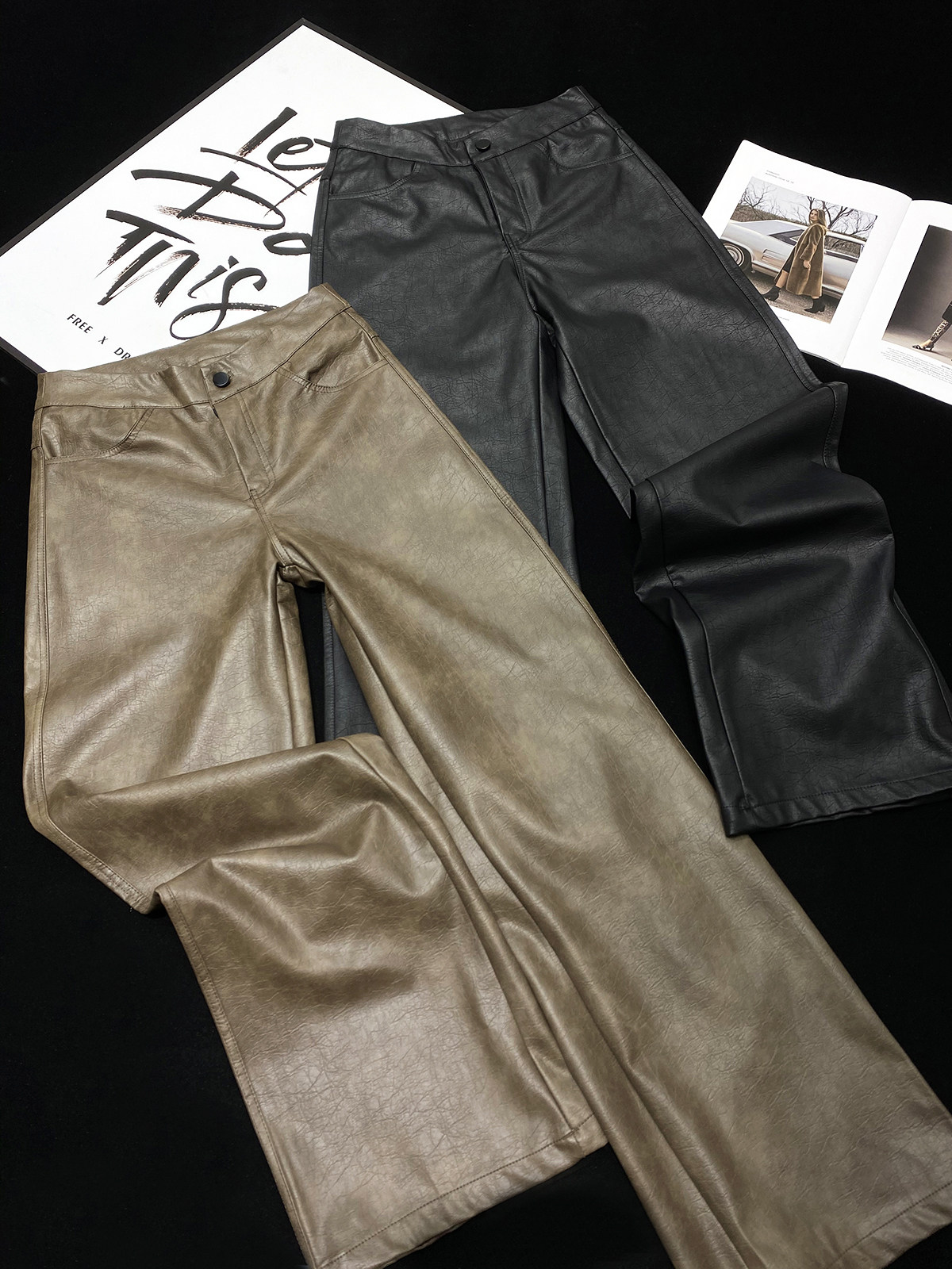 CCA自制美式复古辣妹风裂纹哑光高腰皮裤宽松阔腿拖地PU皮长裤女,女装/女士精品,休闲裤,淘宝优惠券,粉丝福利购,淘宝优惠卷