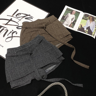 裤 短裤 裙 腰带高腰设计感秋冬休闲毛呢西装 CCA自制呢子假两件裙裤